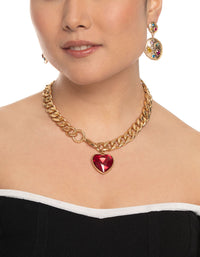 Gold Statement Heart Necklace - link has visual effect only