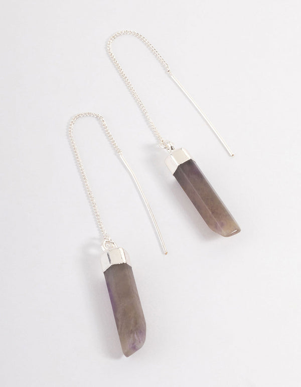 Silver Plated Amethyst Irregular Thread Earring