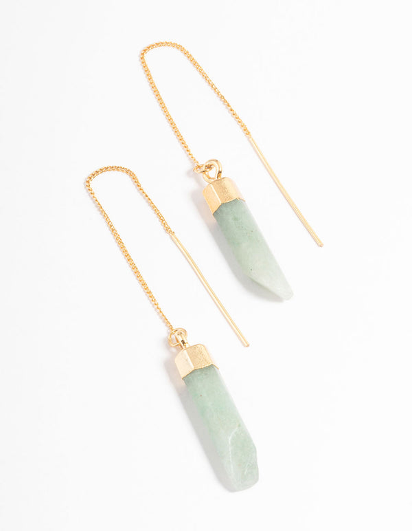 Gold Plated Green Aventurine Irregular Thread Earring