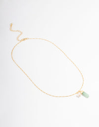 Gold Plated Green Aventurine Freshwater Pearl Figaro Necklace - link has visual effect only