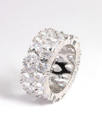 Diamond Simulants Silver Wide Statement Ring - link has visual effect only