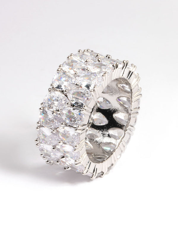 Diamond Simulants Silver Wide Statement Ring