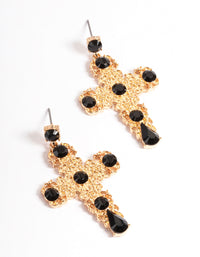 Black Textured Stone Cross Earrings - link has visual effect only