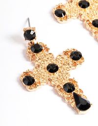 Black Textured Stone Cross Earrings - link has visual effect only