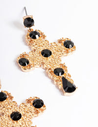 Black Textured Stone Cross Earrings - link has visual effect only