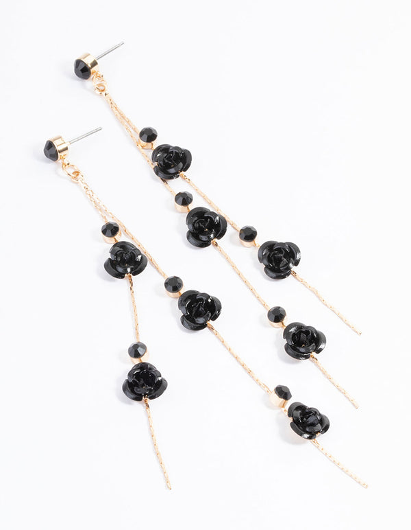 Black Calming Rose Drop Earrings