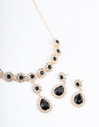 Black Diamante Flower Earring & Necklace Set - link has visual effect only