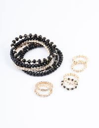 Black Mixed Bead Diamante Bracelet & Ring Set - link has visual effect only