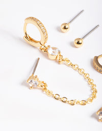 Gold Plated Brass Cubic Zirconia Pave Huggie Chain Earrings 6-Pack - link has visual effect only