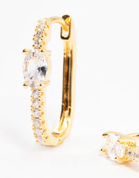 Gold Plated Cubic Zirconia Huggie Earrings - link has visual effect only