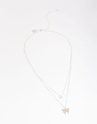 Silver Dainty Diamante Butterfly Necklace - link has visual effect only