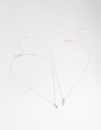 Silver Diamante Cross Layered Necklace - link has visual effect only