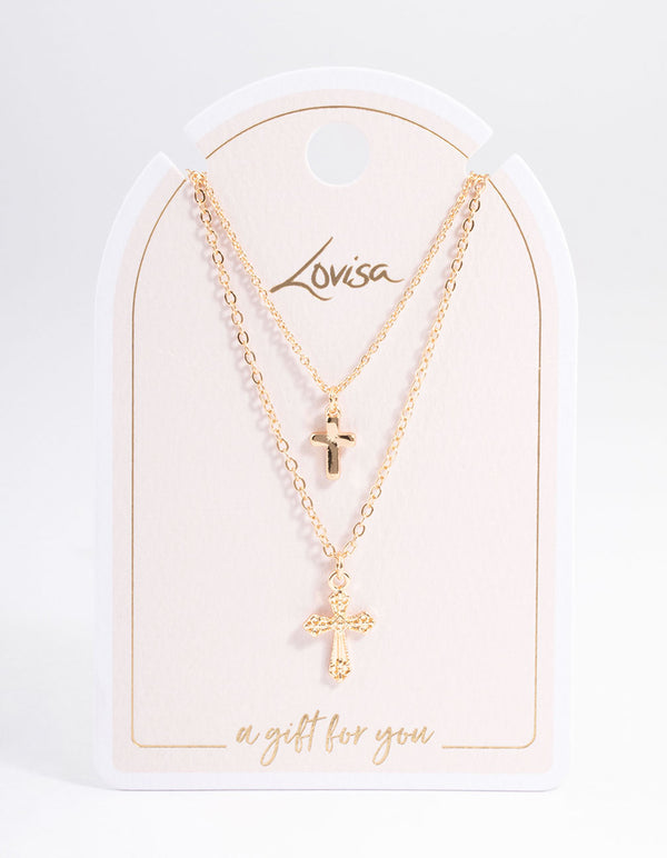 Gold Mixed Textured Cross Necklace