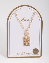 Gold Freshwater Pearl Cresent & Charm Necklace - link has visual effect only