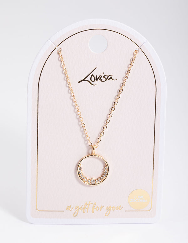 Gold Open Semi Diamante Circle Necklace