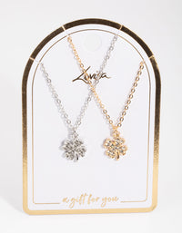 Mixed Metal Diamante Clover Necklace Pack - link has visual effect only