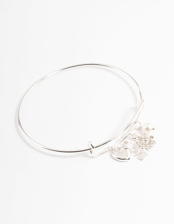 Silver Love Mix Charm Bangle