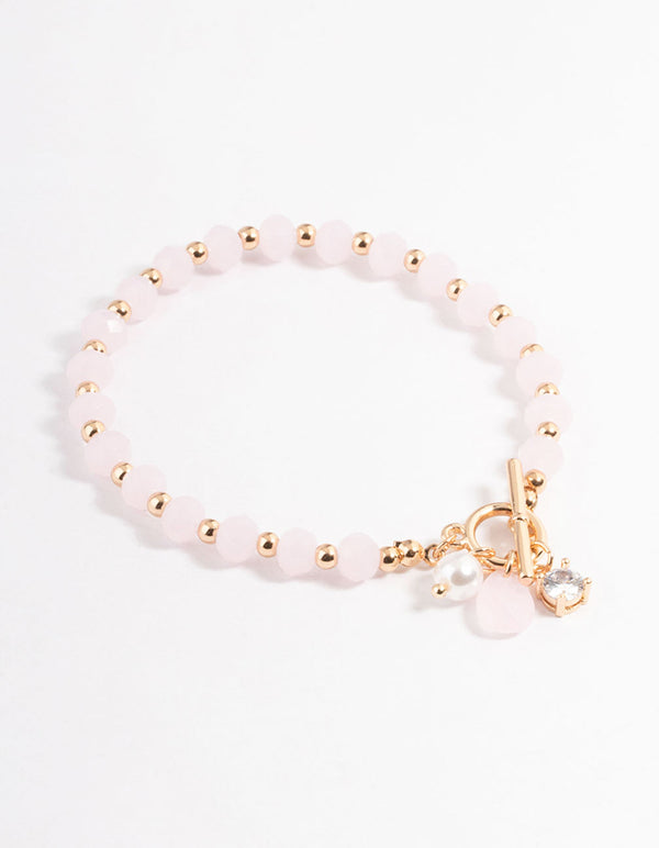 Gold Pearl & Diamante Beaded Bracelet