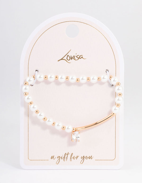 Gold Pearl & Bar Diamante Bracelet