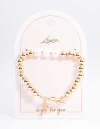 Gold Pearl & Bead Heart Bracelet - link has visual effect only