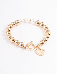 Gold Pearl & Bead Heart Bracelet - link has visual effect only