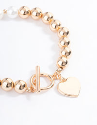 Gold Pearl & Bead Heart Bracelet - link has visual effect only