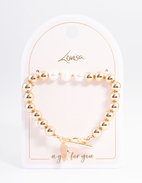 Gold Pearl & Bead Heart Bracelet