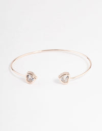 Rose Gold Cubic Zirconia Heart Open Cuff Bangle - link has visual effect only