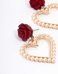 Red Rose Drop Pearly Heart Earrings - link has visual effect only