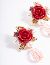 Red Rose Pearly Stud Earrings - link has visual effect only