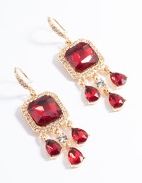 Red Diamante Square Teardrop Huggie Earrings - link has visual effect only