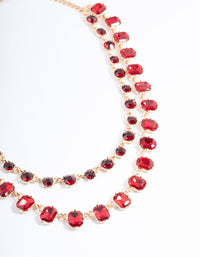 Red Double Row Stone Statement Necklace - link has visual effect only