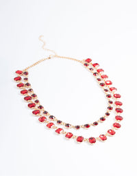 Red Double Row Stone Statement Necklace - link has visual effect only