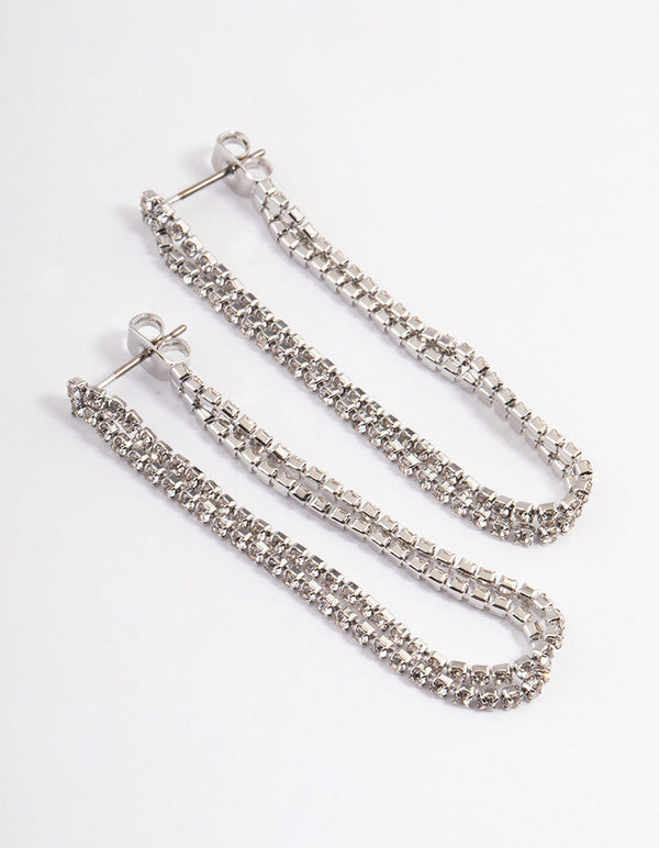 Silver Mini Cupchain Double Drop Earrings