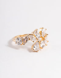 Gold Cubic Zirconia Mixed Stone Open Front Ring - link has visual effect only