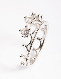 Silver Cubic Zirconia Crown Ring - link has visual effect only