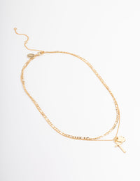 Gold Plated Cross & Figaro Layered Necklace - link has visual effect only