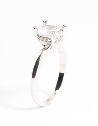 Rhodium Cubic Zirconia Single Oval Ring - link has visual effect only