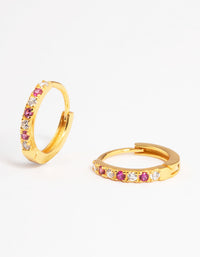 Gold Plated Sterling Silver Cubic Zirconia Check Huggie Earrings - link has visual effect only