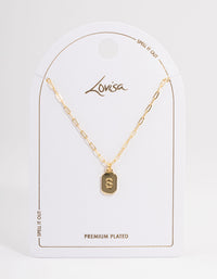 Letter S Gold Plated Rectangle Pendant Initial Necklace - link has visual effect only