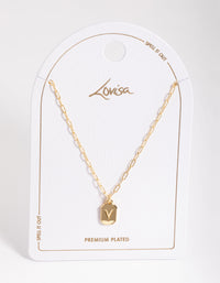 Letter V Gold Plated Rectangle Pendant Initial Necklace - link has visual effect only