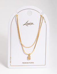 Letter S Gold Plated Layered Diamante Initial Necklace - link has visual effect only