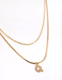 Letter Q Gold Plated Layered Diamante Initial Necklace - link has visual effect only