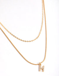 Letter H Gold Plated Layered Diamante Initial Necklace - link has visual effect only