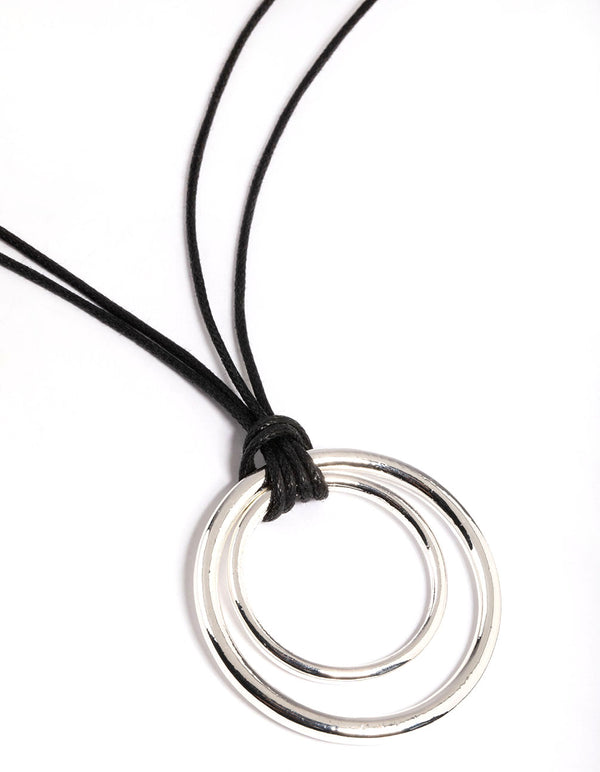 Rhodium Double Circle String Cord Necklace