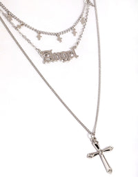 Silver Angel Star Three Row Necklace - link has visual effect only