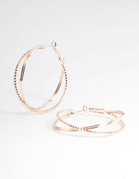 Rose Gold Textured Cross Over Hoop Earrings - link has visual effect only