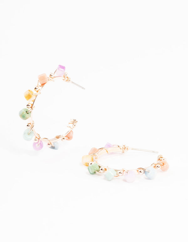 Rose Gold Beaded Hoop Earrings