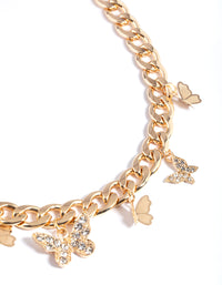 Gold Mixed Diamante Butterfly Charm Necklace - link has visual effect only