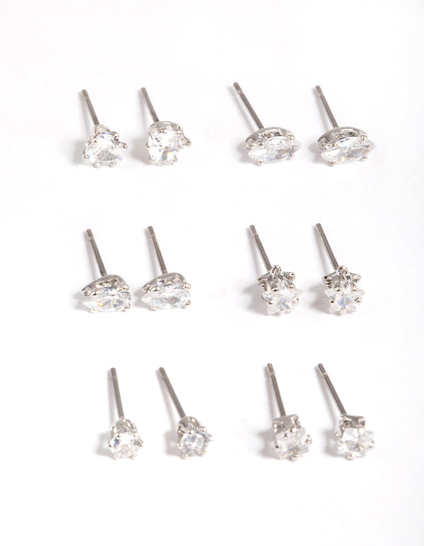 Rhodium Mixed Stone Stud Earring 12-Pack